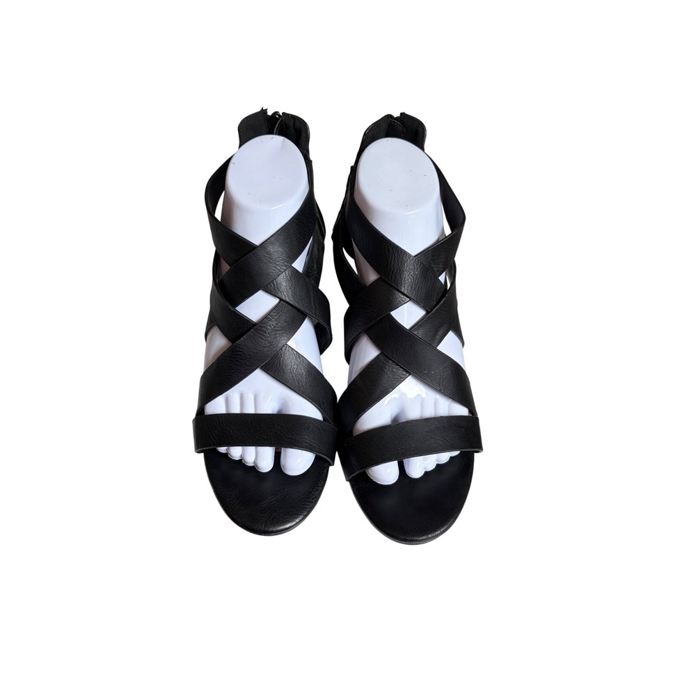 Charlotte Russe Womens Tasha‎ Black Strappy Wedge Sandals Size 8 Zip Open Toe